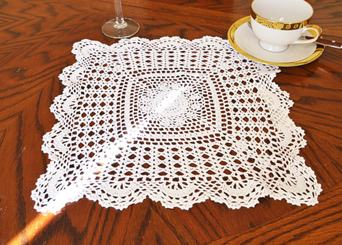 White color Square Crochet Doilies 14" Square. Each.